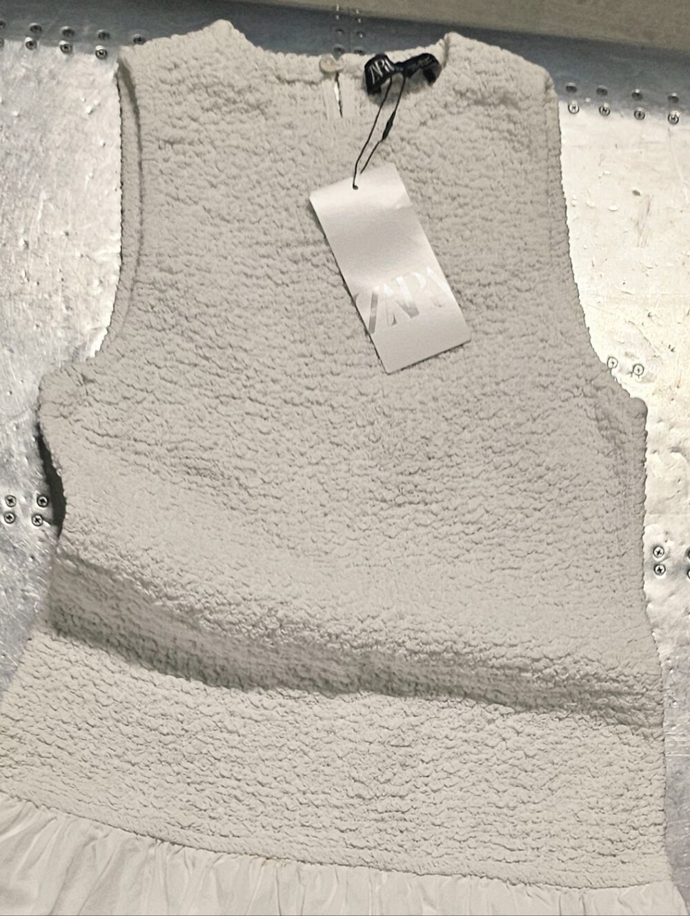 Zara White Textured Sleeveless Maxi Dress